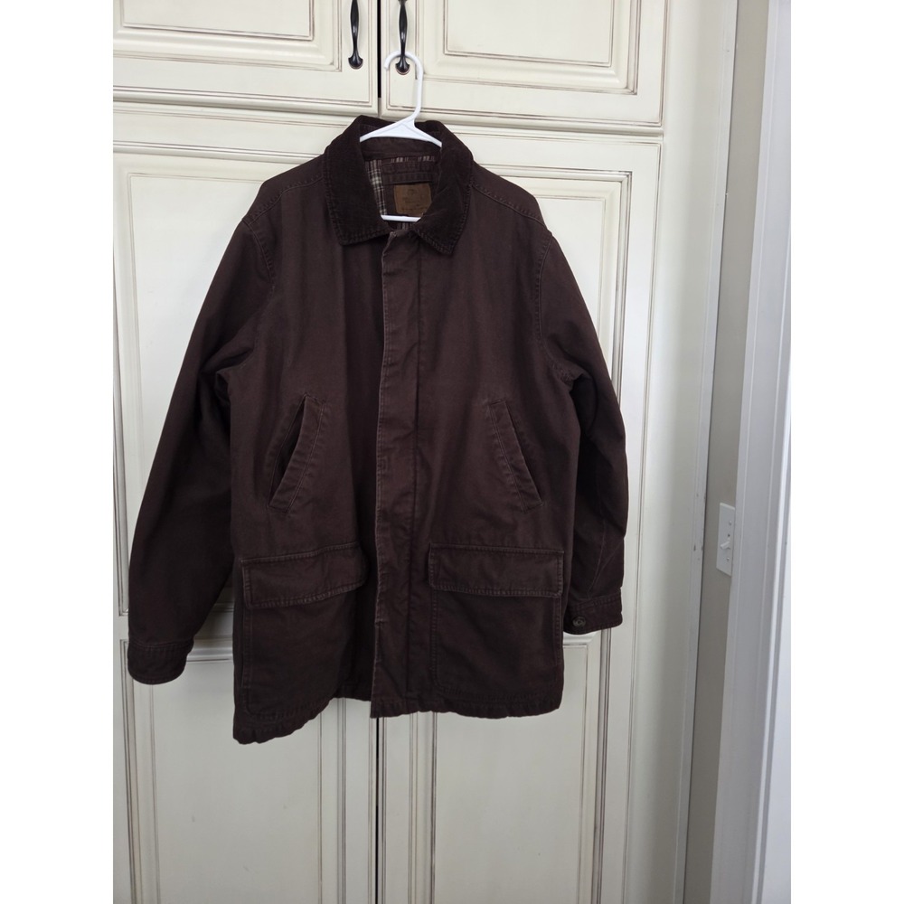 Vtg Faded Glory Canvas Chore Coat Men's Large Dark Brown Zips And Buttons